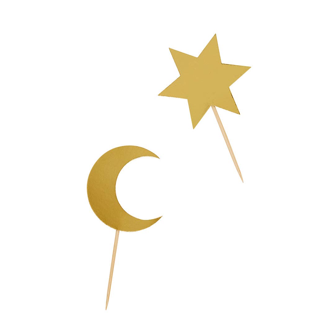 Hootyballoo by Club Green - Wholesale Cake/Cupcake Topper - Moon & Star Food Picks 12 Pack1