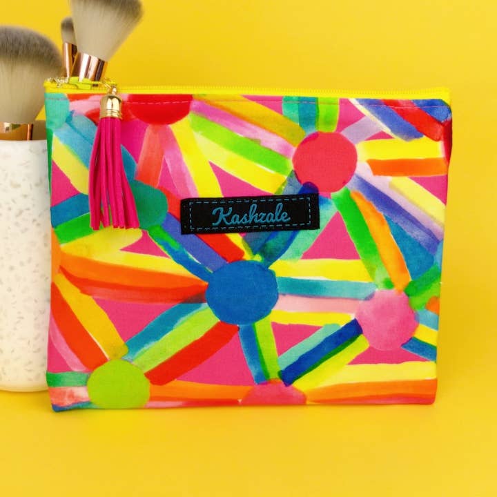 Confetti Small Clutch, Small makeup bag. By Lordy Dordie Art for wholesale by Kashzale Handmade Cosmetic Bags