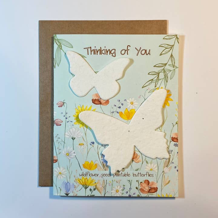 The Raven’s Edge Studio - Vendita all'ingrosso Biglietti "Ti penso" - Carta piantabile | Farfalle | Carta ecologica | Thinking of You
