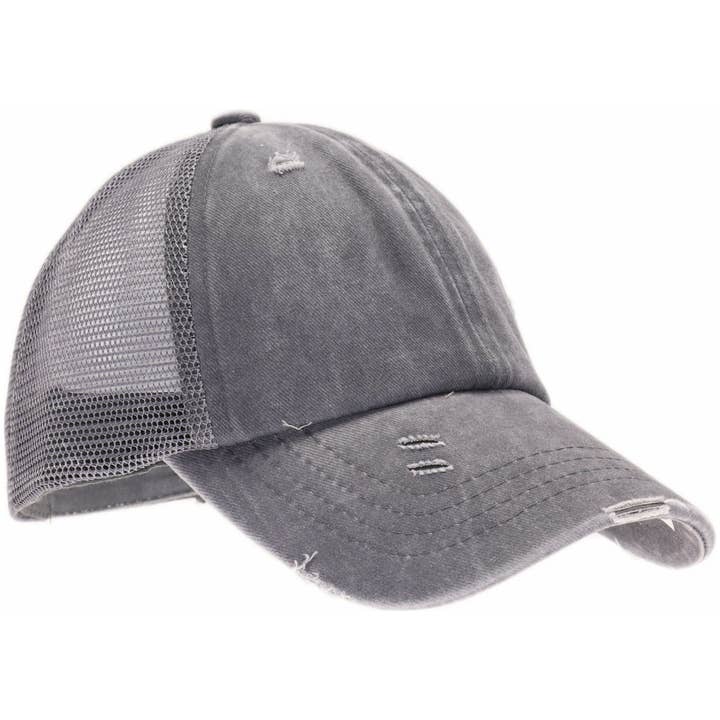 C.C Beanie - Vente Casquette de baseball – enfant - Casquette à visière CC pour enfants avec queue de cheval haute croisée et effet vieilli KIDSBT78011