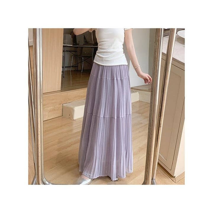 Sheer Trend - Wholesale Skirt - Women's - Tall High Waist A-Line Pleated Skirt