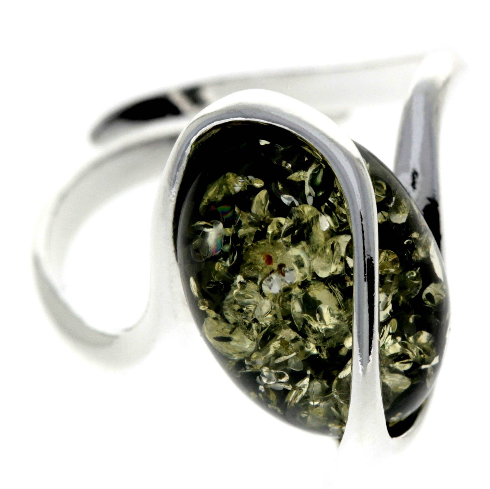 SilverAmber Jewellery – Anel de pedra única/solitário por atacado – Anel ajustável 925 Prata de Lei & Ámbar Báltico Moderno - GL4775