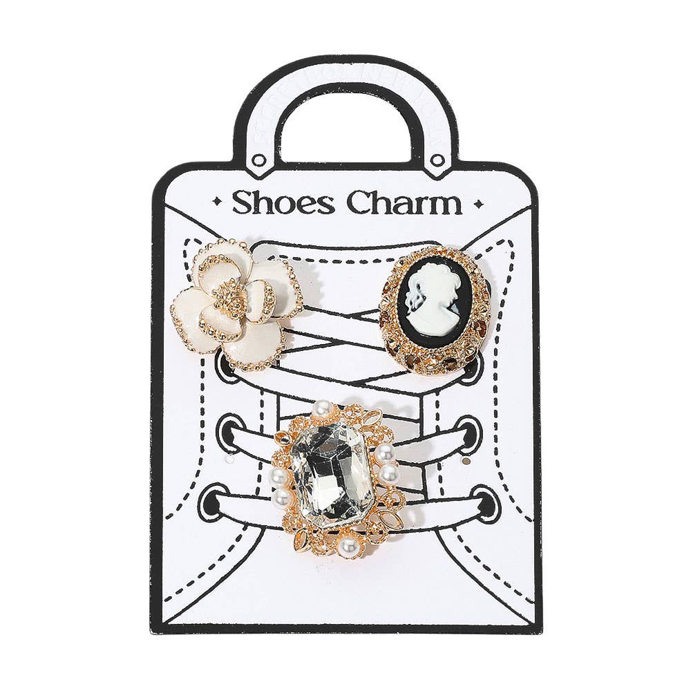 Sensibling Corp. - Wholesale Shoe Jewelry - Women's - 3PCS - Rose Cameo Glass Stone Shoe Deco Charm Pin Set1
