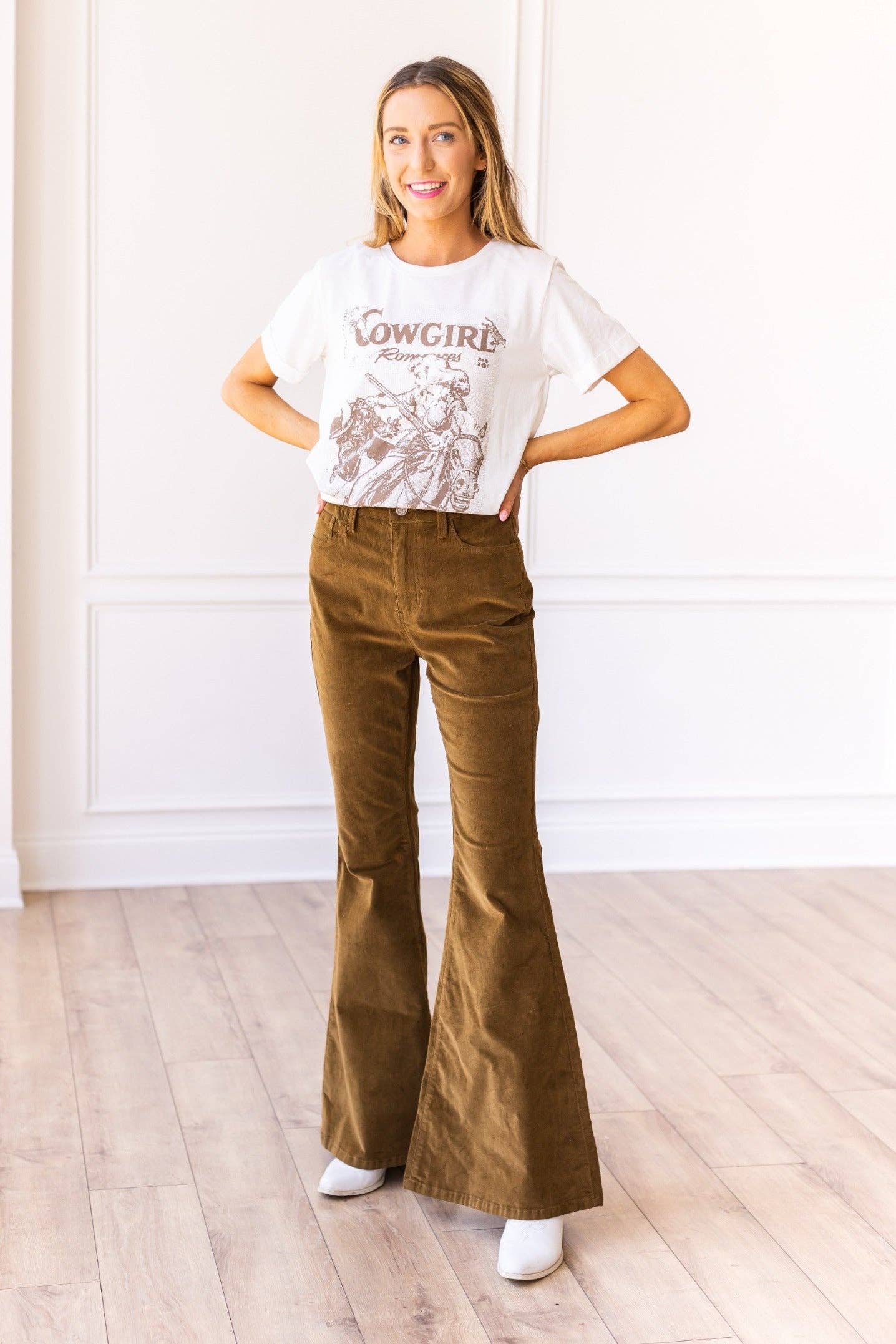 Olive Tan Corduroy Flare Pants for wholesale on Faire3