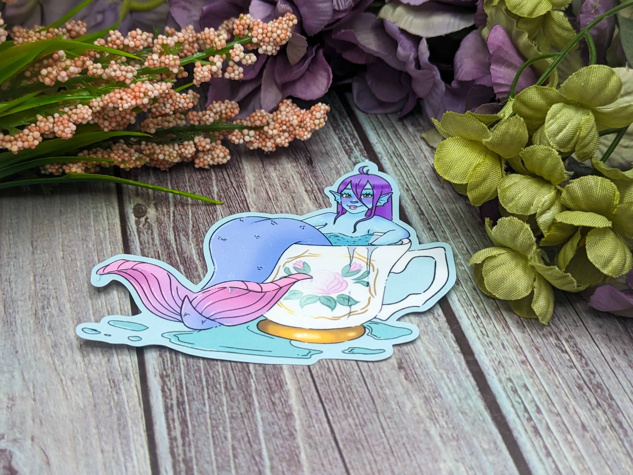 Witchbriar Cottage - Wholesale Sticker - Teacup Mermaid Sticker: Kawaii Fantasy Decal (3.3" x 2.7")4