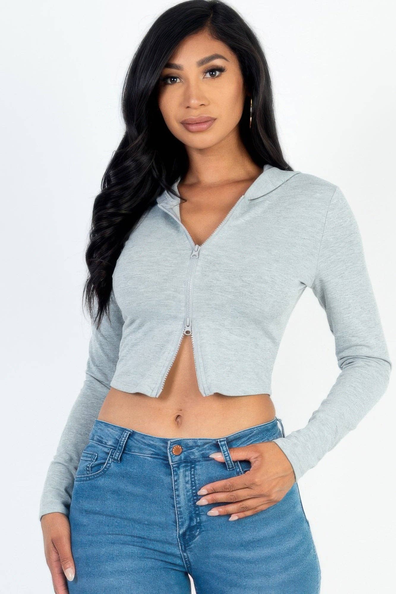 CC Wholesale Clothing - Wholesale Hoodie - Women's - French Terry Crop Zip Up Hoodie9