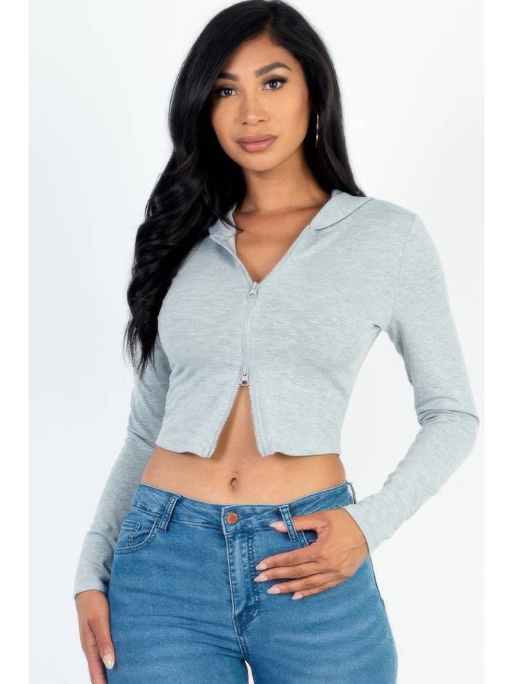 CC Wholesale Clothing - Wholesale Hoodie - Women's - French Terry Crop Zip Up Hoodie9