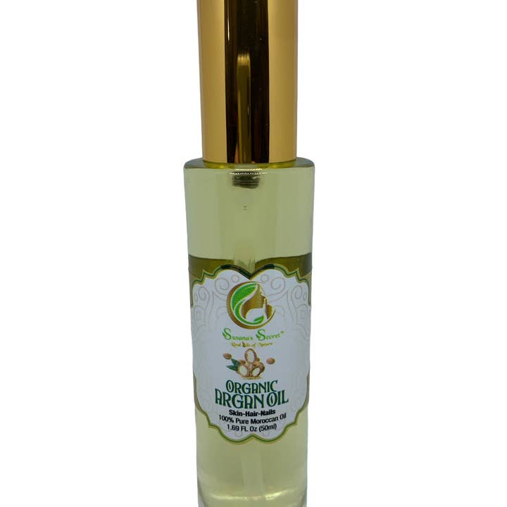 Susana’s Secret – wholesale Bad- och kroppsolja – Argan-hud-hår-naglar- Ekologisk marockansk olja (kallpressad och deodoriserad) - 100% REN, terapeutisk kvalitet, 1,69 FL Oz/50 ml - Guld kosmetisk behandlingspump