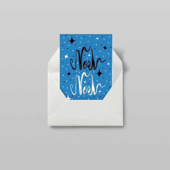 "Noel Noel" Geïllustreerde Kerstkaart - Blauw voor wholesale door Kiki Gunn