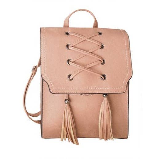 Atlas Fashion – wholesale Backpack – Women's – TP056 - Peach Pink Tassel Backpack