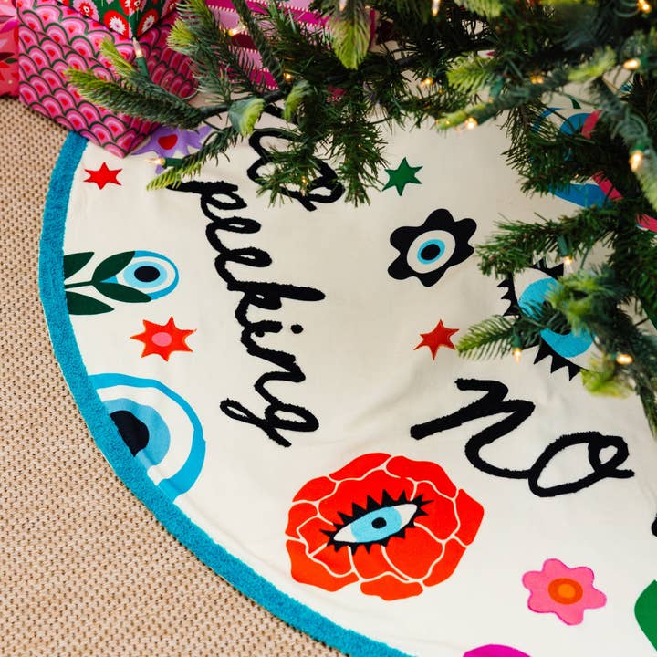 No Peeking Embroidered Tree Skirt for wholesale by Furbish Studio