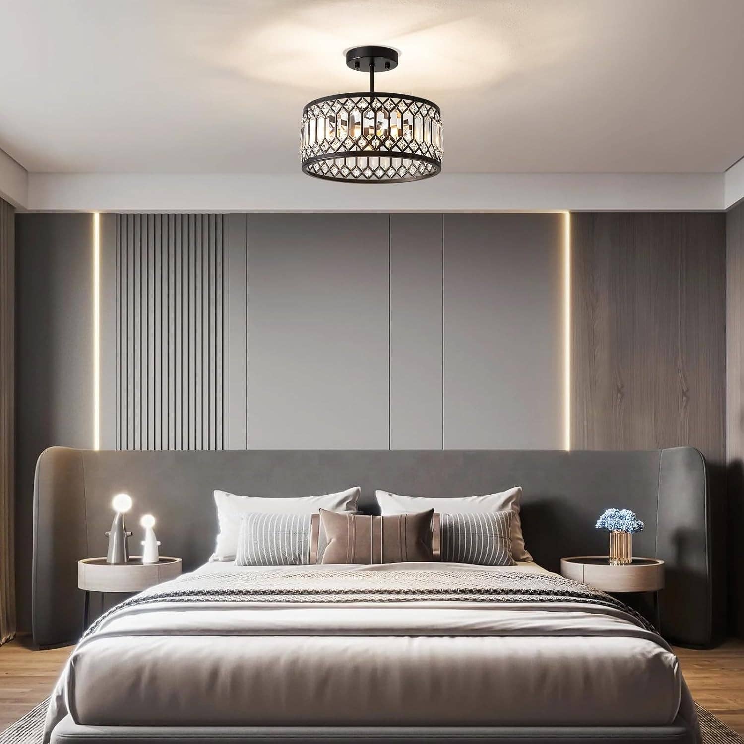 Crystal Black Three Light Semi Flush Mount Ceiling Light for wholesale on Faire7