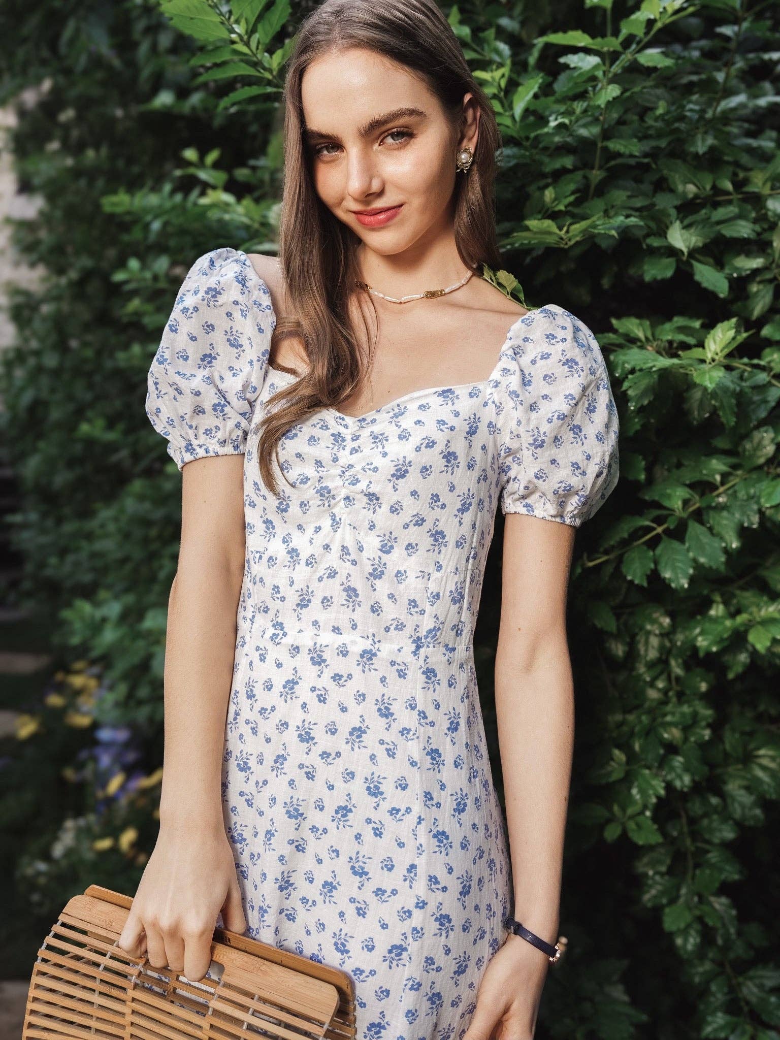 ROSIE POSIE - Wholesale Dress - Women's - RP2221 - Blue Floral Dress with Puff Sleeves2