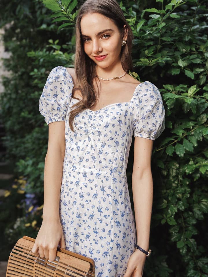 ROSIE POSIE - Vendita all'ingrosso Vestito - Donna - RP2221 - Abito Floreale Blu con Maniche a Sbuffo2