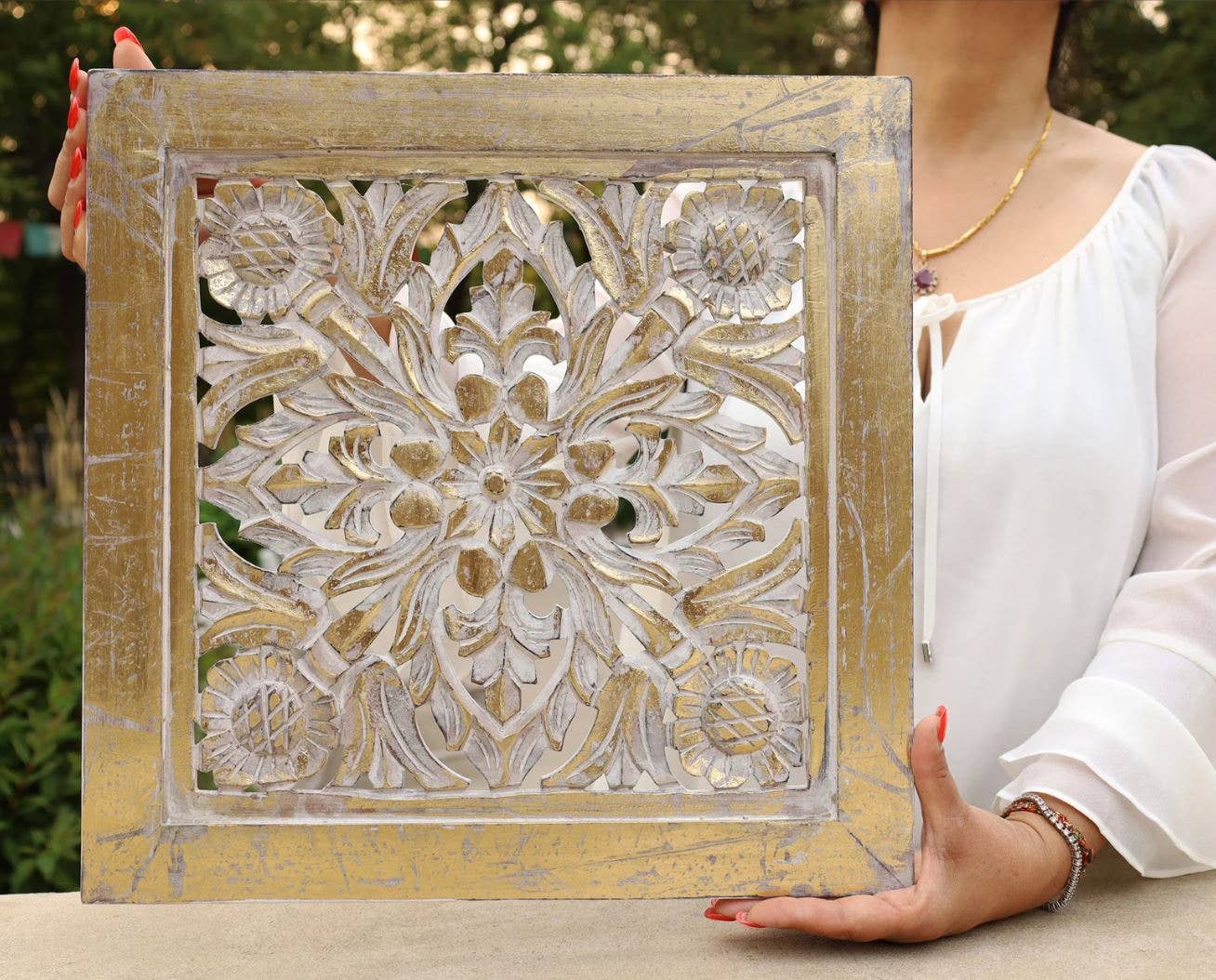 Lungta Imports - Wholesale Wall Accent - Handcrafted Large Lotus Wooden Wall Panel For Home Decor7