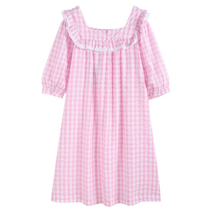 Lil Cactus - Wholesale Dress - Women's - Ladies Light Pink Cotton Striped Seersucker Nightdress PJs