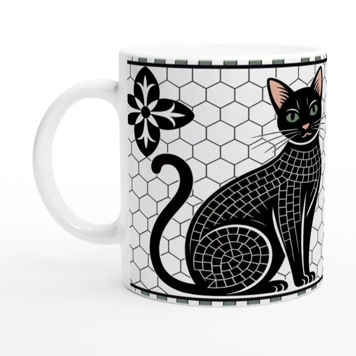 Decorative Ceramic Mug with Black Cat Design for wholesale by Aminelle & Willow