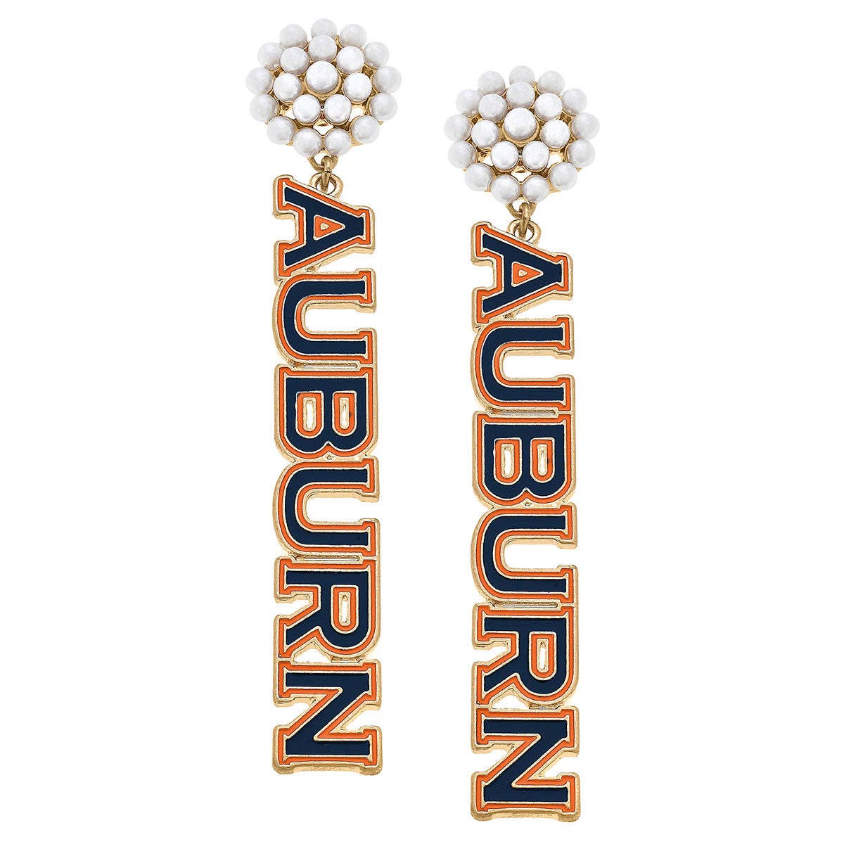 Canvas Style - Wholesale Dangle Earrings - Auburn Tigers Pearl Cluster Outline Enamel Drop Earrings0