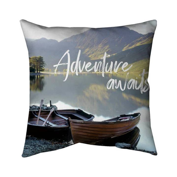 Adventure Awaits Green Pillow | Scandinavian Hobbies Decor for wholesale by BEGIN HOME DECOR