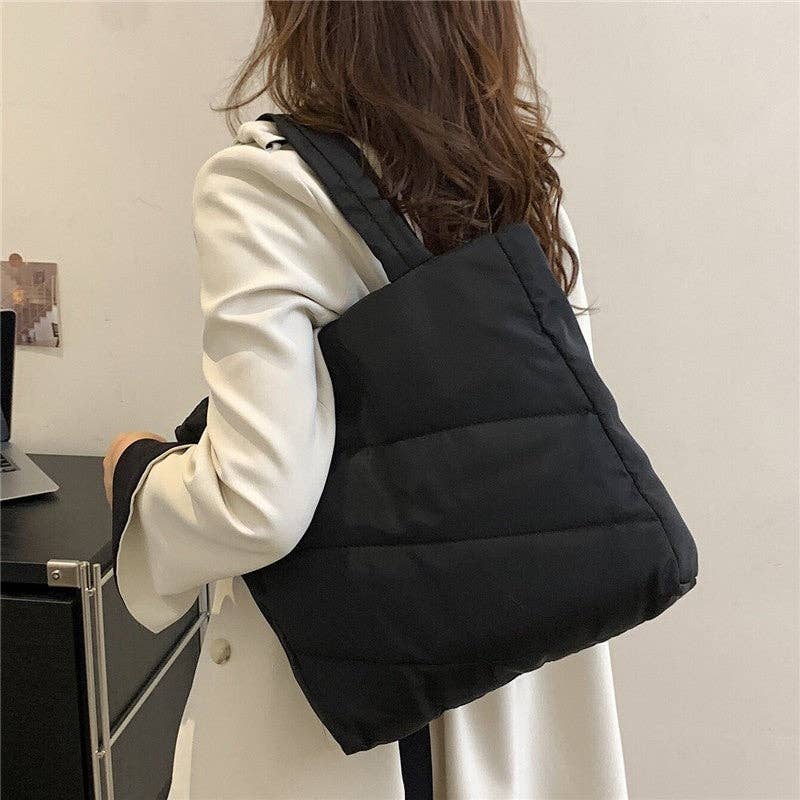 BLACK Plain Quilted Tote Bag for wholesale on Faire0