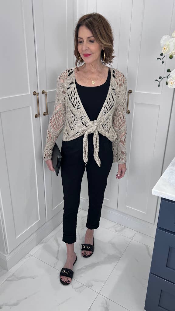 TINA Stephens Italy/Tees By Tina - Vente Cardigan – femme - Boléro Kandra en tricot ouvert à nouer sur le devant (CLS303)9