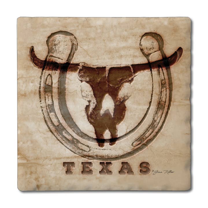 "Western Skull" 4 Pack Tumbled Tile Coasters for wholesale by CounterArt/Highland Home/Thirstystone
