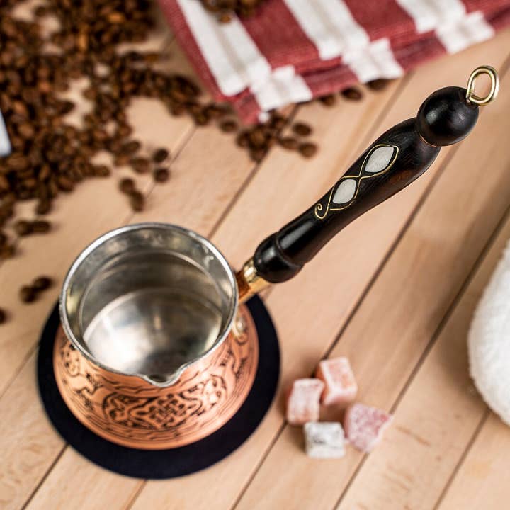 ALFIQ Copper – Engroshandel Espressomaskine – Tyrkisk kaffekande i rent kobber træhåndtag/tyk håndlavet non-stick potte mælkevarmer/Original vintage kaffe manuel kaffemaskine5