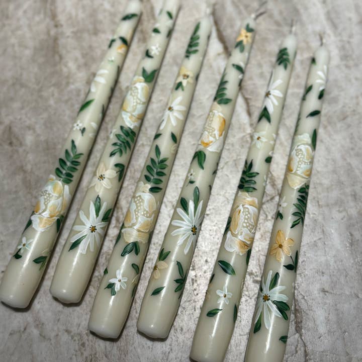 Ivory and White Taper Pair for wholesale by Ashley Myers
