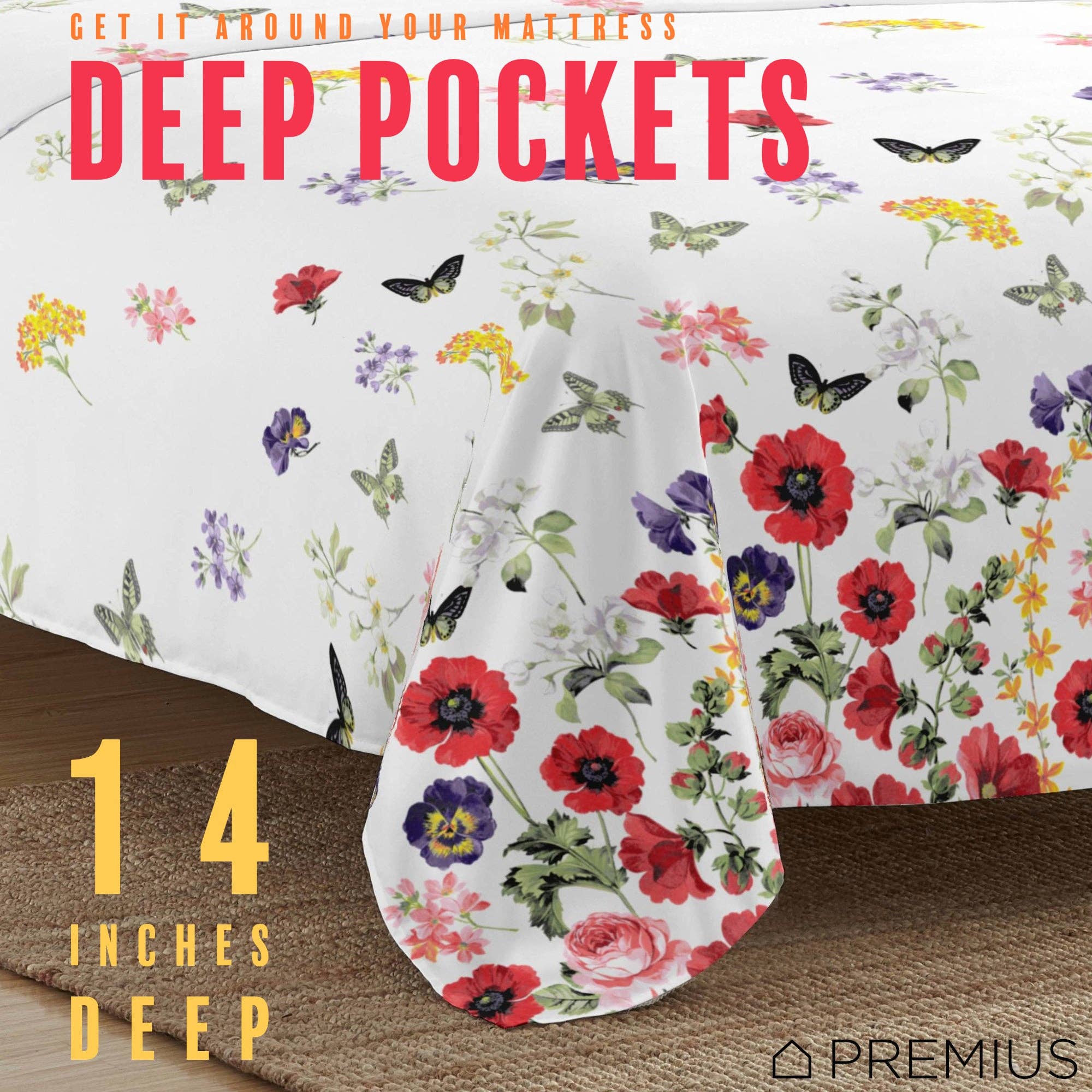 ShopBobbys - Wholesale Sheet Set - PREMIUS Butterfly Soft Wrinkle-Free Microfiber Sheet Set, White-Multi4