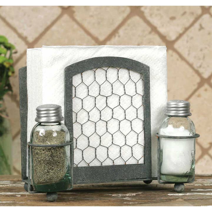 CTW Home Collection - Wholesale Napkin Holder - Chicken Wire Salt Pepper and Napkin Caddy
