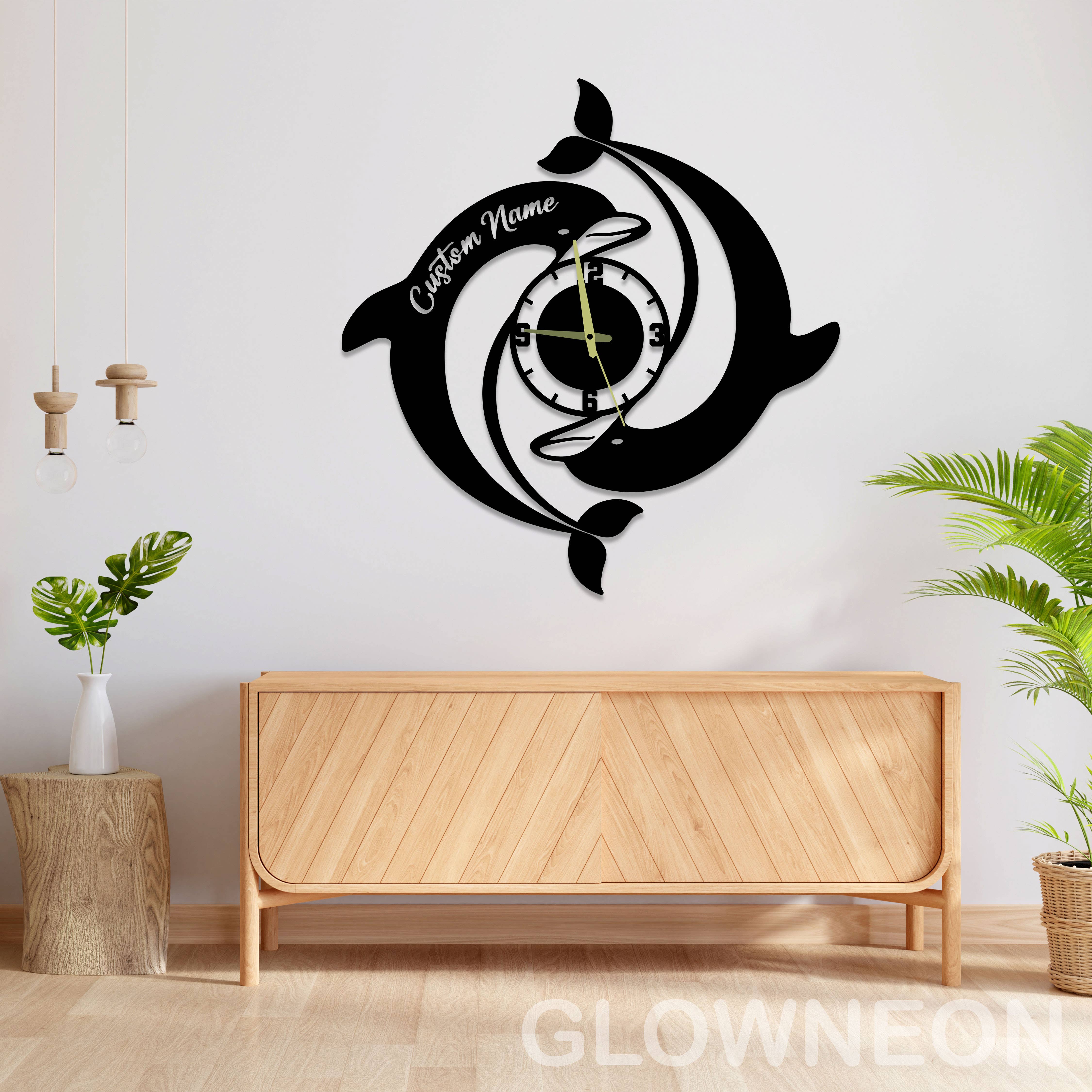 Glow Neon - Wholesale Wall Sign - Personalized Wall Clock Dolphin, Ocean Dolphin Metal Clock3