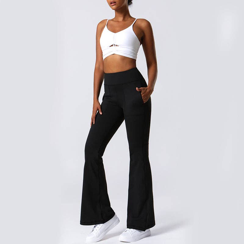 Active by Anna-Kaci - Wholesale Athletic Pants - Women's - Hip Sculpting High Rise Flared Yoga Pants with Pockets1