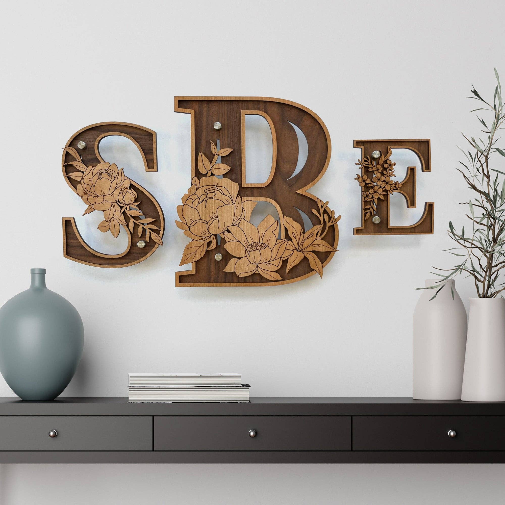 Inspired Indigo - Wholesale Wall Accent - Wood Letters and Numbers Wall Art - Floral Design2