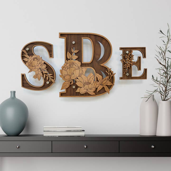 Inspired Indigo - Wholesale Wall Accent - Wood Letters and Numbers Wall Art - Floral Design2