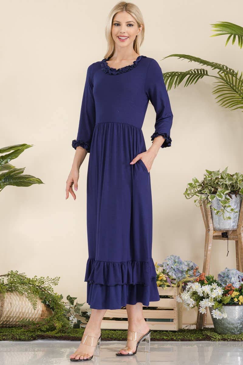 Celeste Clothing - Vente Robe – femme - ROBE GRANDE TAILLE AVEC MANCHES VOLANTÉES ET OURLET -CD438553