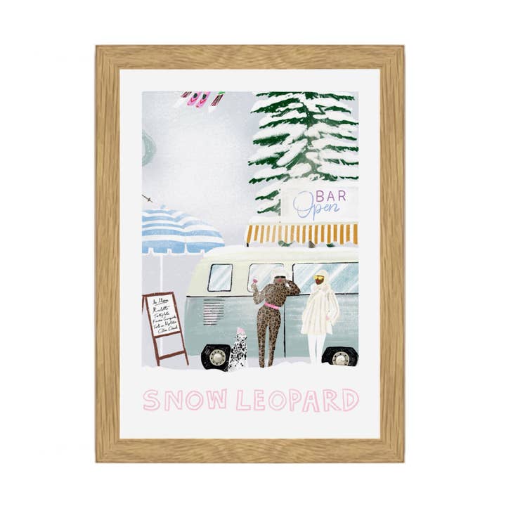 MINI STAMPA SCI DI LEOPARDO DELLE NEVI BLU GHIACCIO CON CORNICE IN ROVERE per la vendita all'ingrosso da parte di Meloo