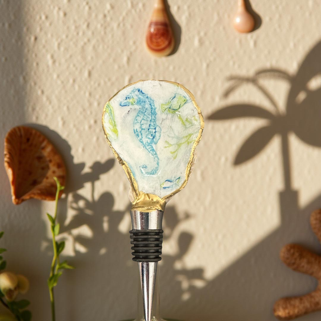 Shell Yeah By Jaks LLC – Großhandel Weinverschluss – Seepferdchen Küsten-Austernschalen-Weinverschluss – Goldrand0