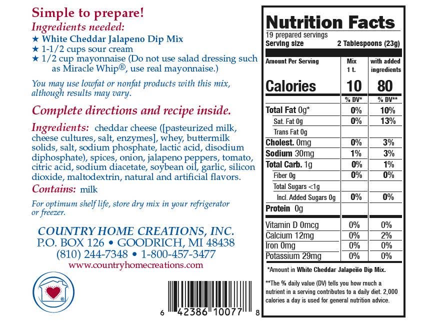 Country Home Creations - Wholesale Dip - White Cheddar Jalapeno Dip Mix2