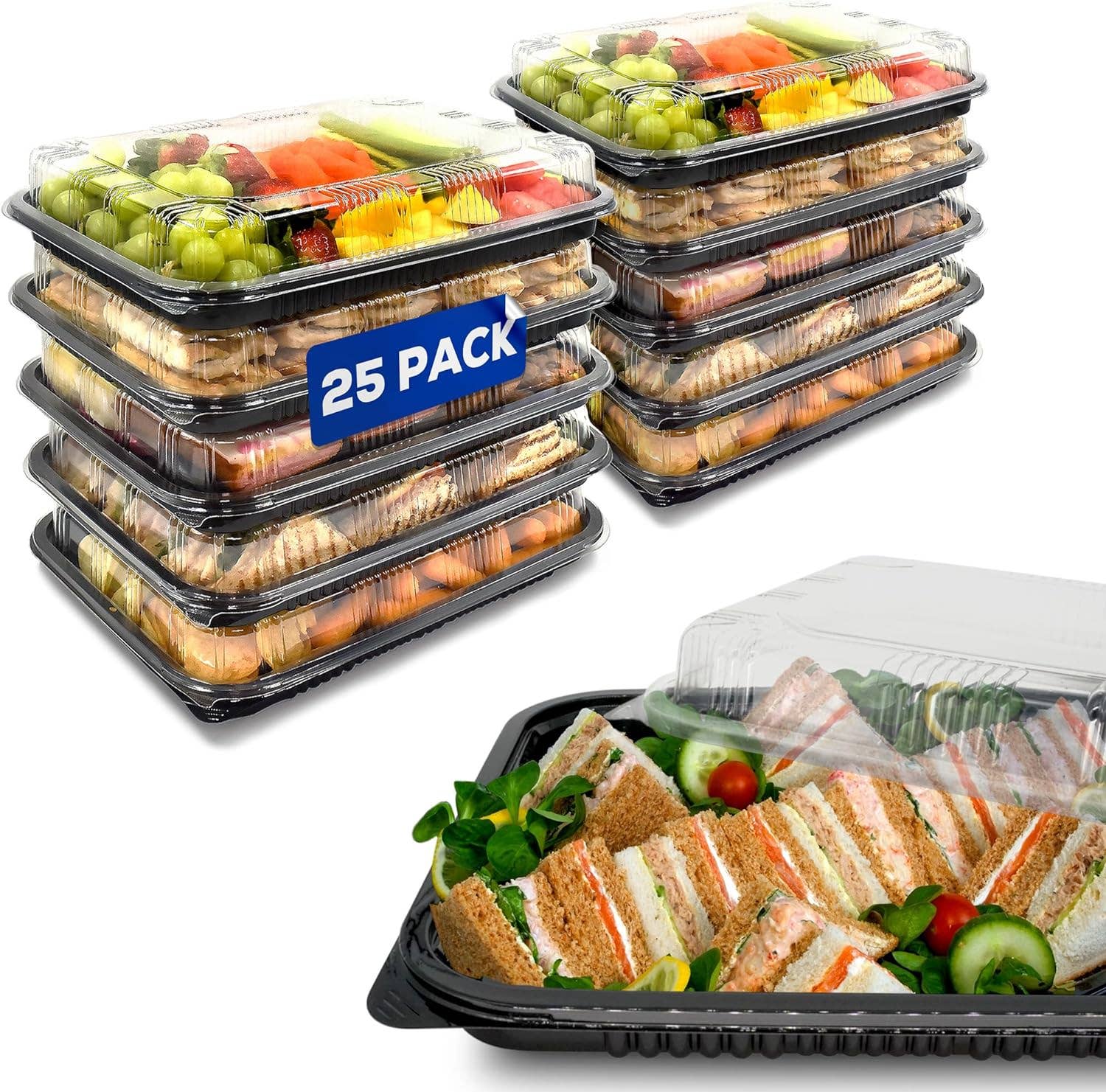 Jara Trading - Wholesale Platter - Sandwich Platter Trays with Lids -  Reusable Plastic Catering Trays with Lids - Platters for Party Food Tray for Snacks, Sandwiches, Cake, Treats, Sushi and Meal Prep2