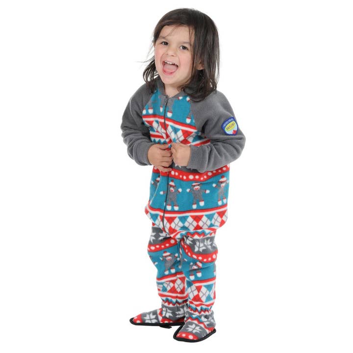 Sock Monkey Footed Pajama for Babies and Kids for wholesale by Snug as a Bug