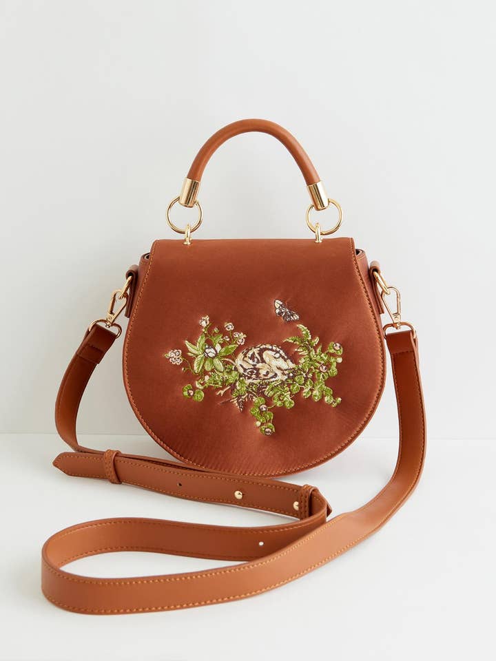 Sleepy Fawn Embroidered Satin Saddle Purse - UK, US & EU for wholesale by Fable England