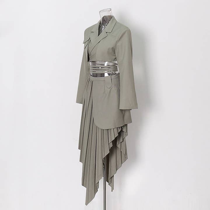 VividLux - Wholesale Top & Skirt Set - Women's - Spring Two Piece Set Blazer Women: Irregular Asymmetric Skirt Design, Fried Street Gas Field Trendy Suit