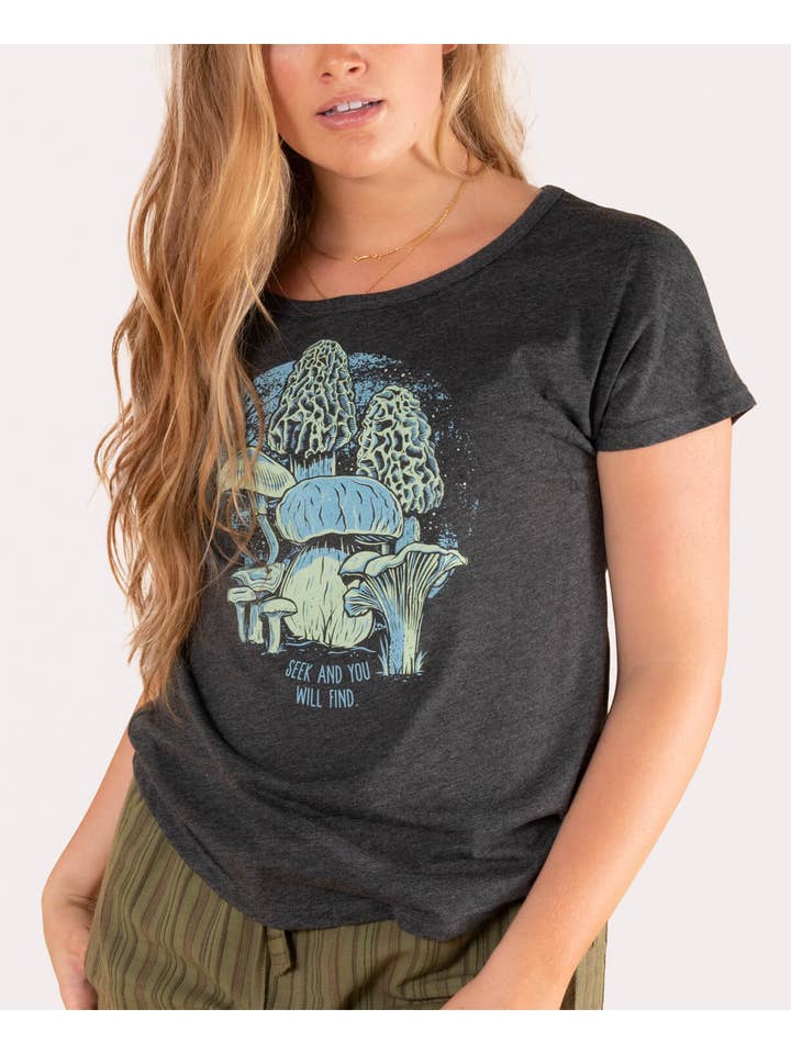 Soul Flower - Wholesale Screen Printed T-Shirt - Women's - Mushroom Forager Slouch Top