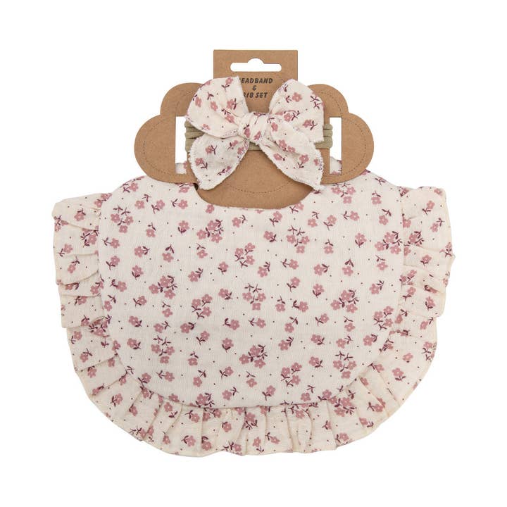 Little Trendy - Wholesale Bib - Baby - Baby Floral cotton ruffle lace Bib and Bows headband Sets11