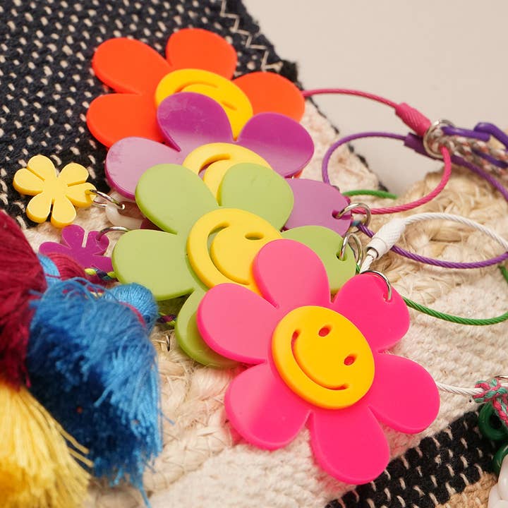Fashion City - Wholesale Keychain - Women's - Happy Face Flower Color Tassel Keychain Bag Charm3