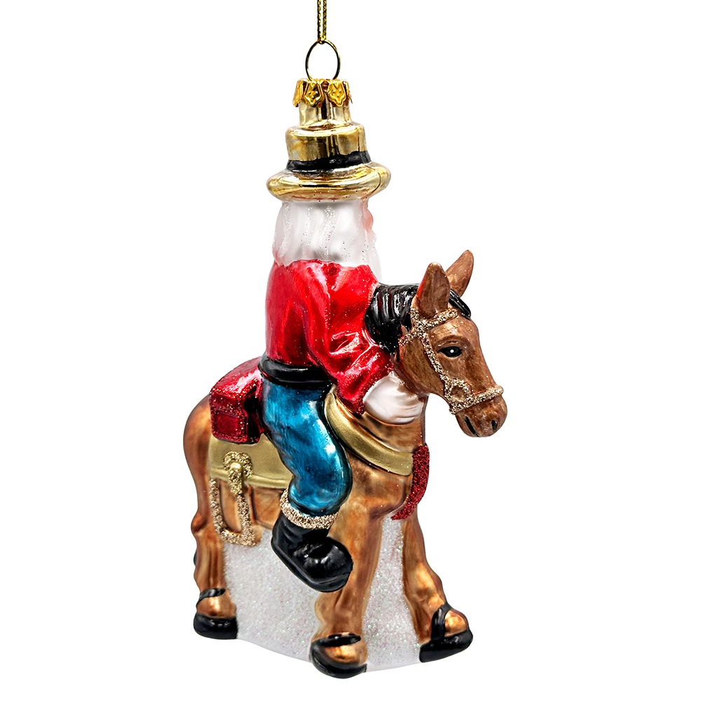 OrnamentallyYou - Wholesale Ornament - Hardy Wild Western Cowboy Santa Glass Christmas Ornament, Vintage Horse Ridin Farm Style Decor6
