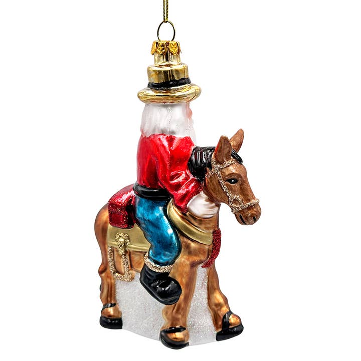 OrnamentallyYou - Wholesale Ornament - Hardy Wild Western Cowboy Santa Glass Christmas Ornament, Vintage Horse Ridin Farm Style Decor6