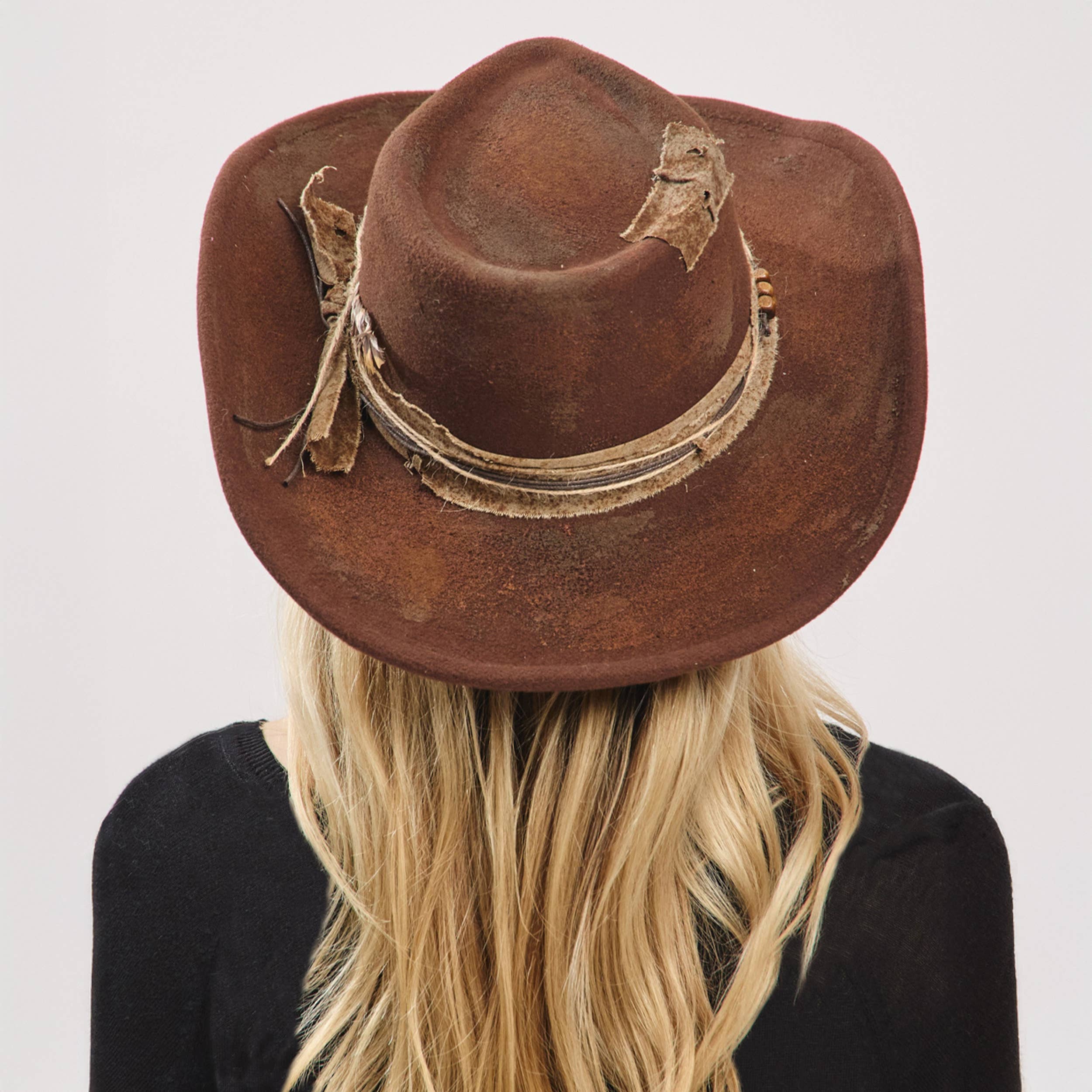 Hana - Wholesale Cowboy Hat - Women's - Rustic Cowgirl with Feather Fedora Hat13