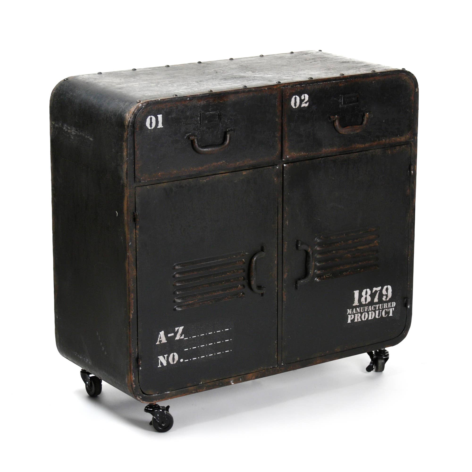 Antik Sort Anton jernskaab med antik sort finish på hjul for engroshandel på Faire1