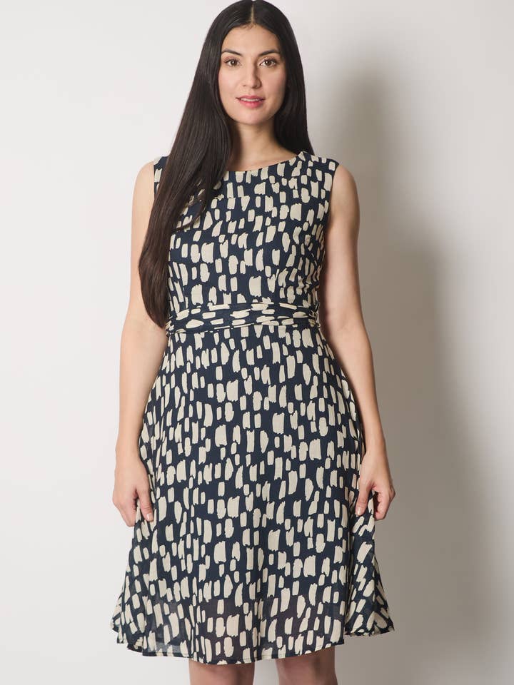 Fit & Flare Brushstroke Print Dress for wholesale by SOLO